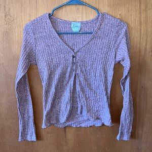 Polyester blend dark pink cropped long sleeve shirt